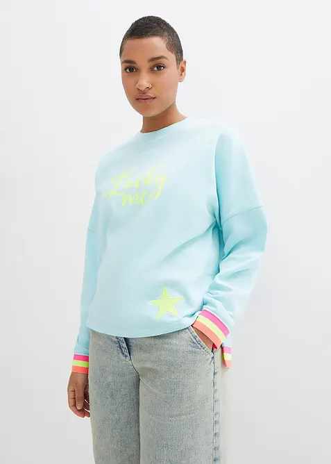 Oversized sweatshirt med fargerike ermekanter, bonprix