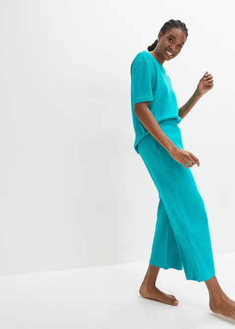 Loungewear-kosedress i ribbemateriale med kulotte, bonprix