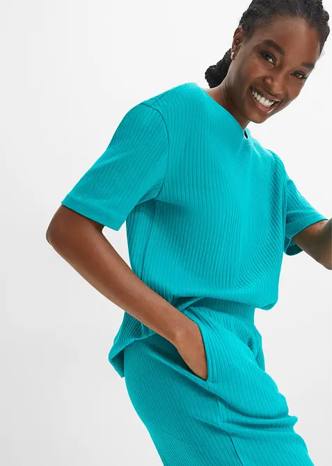 Loungewear-kosedress i ribbemateriale med kulotte, bonprix