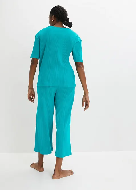 Loungewear-kosedress i ribbemateriale med kulotte, bonprix