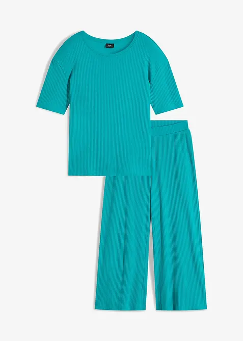 Loungewear-kosedress i ribbemateriale med kulotte, bonprix