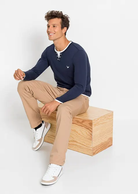 Langermet topp med innfelling på kantene (2-pack), bonprix