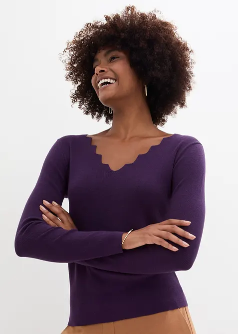 Finstrikket genser i myk viskosemiks, bonprix