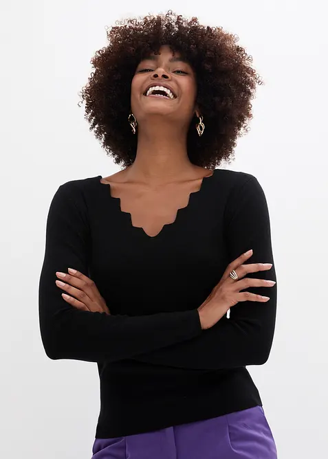 Finstrikket genser i myk viskosemiks, bonprix