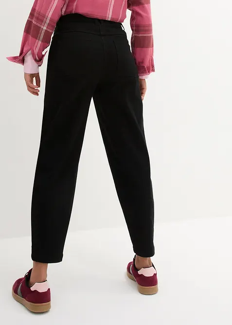 High Waist Barrel-twillbukse med forovervendte s&oslash;mmer i sidene og komfortlinning, bonprix