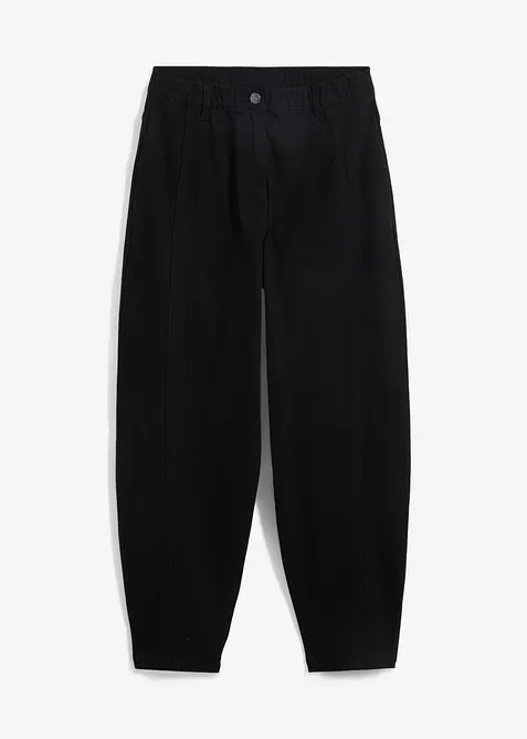 High Waist Barrel-twillbukse med forovervendte s&oslash;mmer i sidene og komfortlinning, bonprix