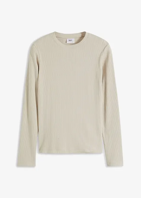 Ribbet langermet topp av ren bomull, bonprix