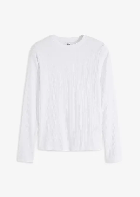 Ribbet, langermet topp i 100% bomull, bonprix