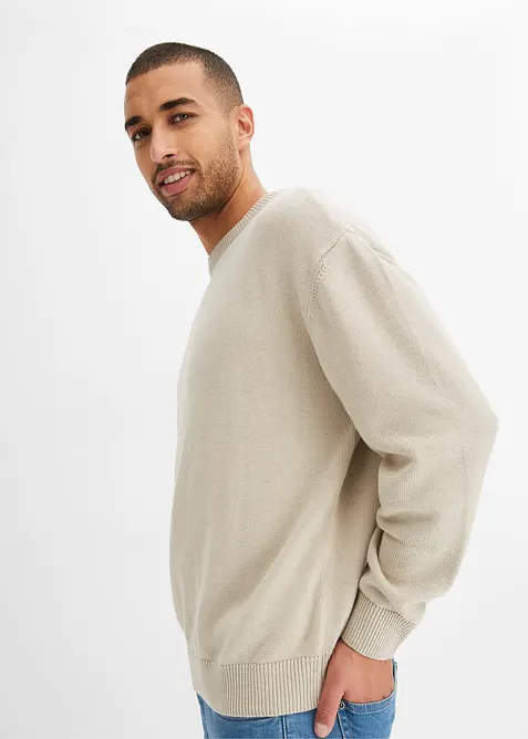 Genser i myk bomullsmiks med rund hals, Loose Fit, bonprix