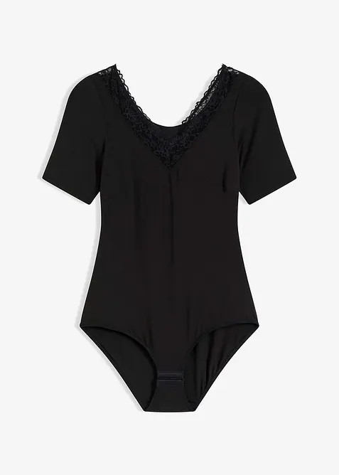 Body med halvlange ermer av modal med blonde, bonprix