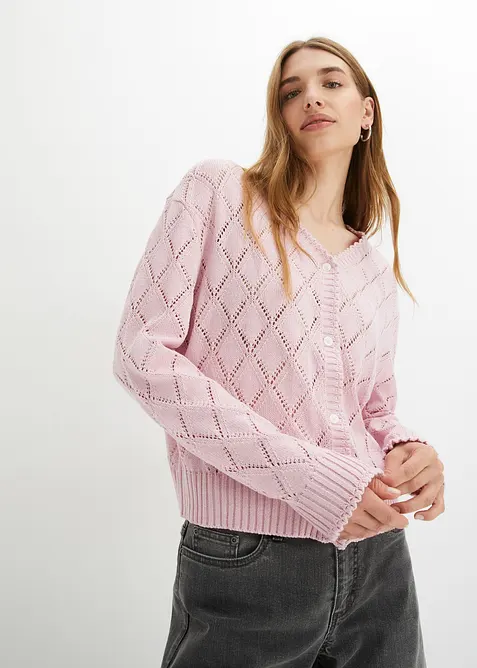 Cardigan med hullm&oslash;nster, bonprix