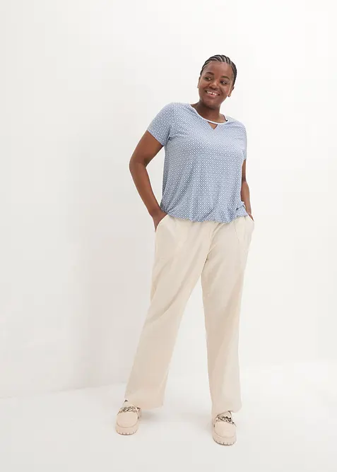 Topp med strikk i falden, kortermet, bonprix