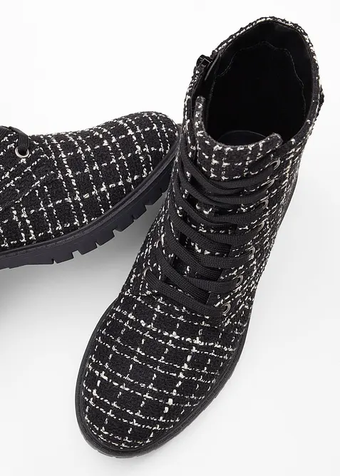 Ankelstøvletter i bouclé look med snøring, bonprix