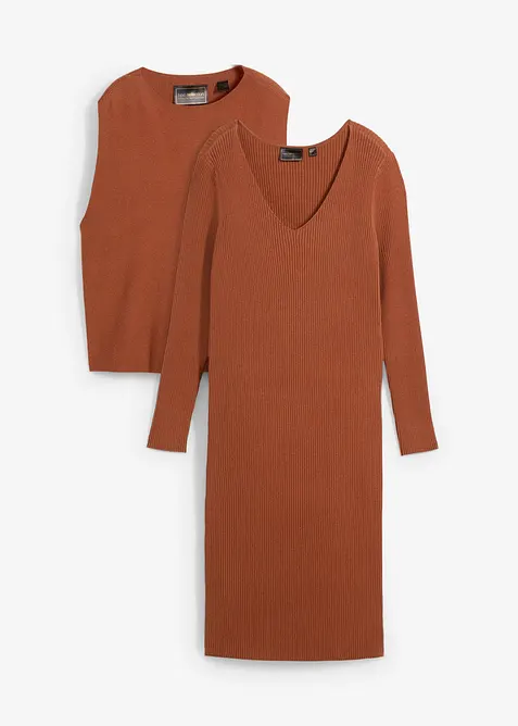 Strikket kjole med vest, 2-delt sett, bonprix