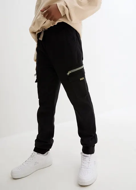 Regular Fit pull on-cargobukse i elastisk bomullsmiks, Straight, bonprix