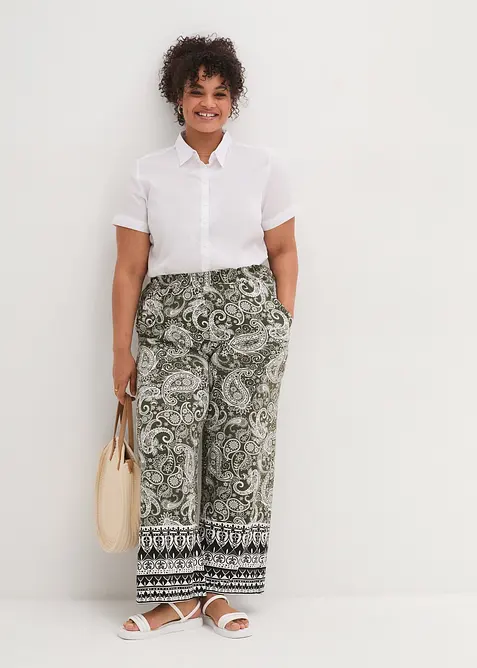 Bukse i myk viskosemiks med vide ben, bonprix