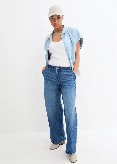 Kort, boxy skjorte i denim, bonprix