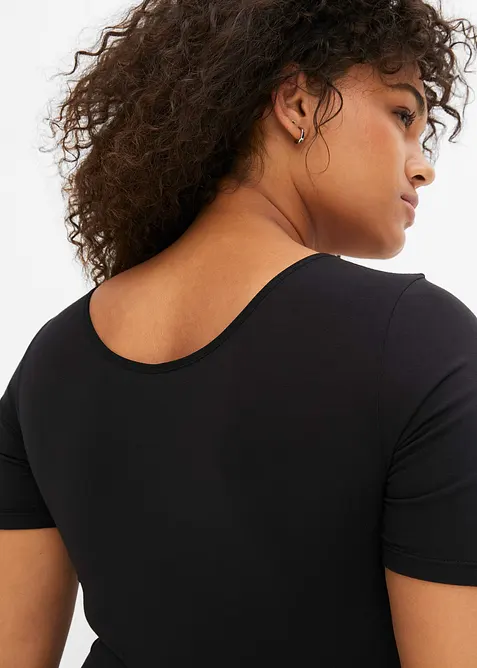 Body med halvlange ermer av modal med blonde, bonprix