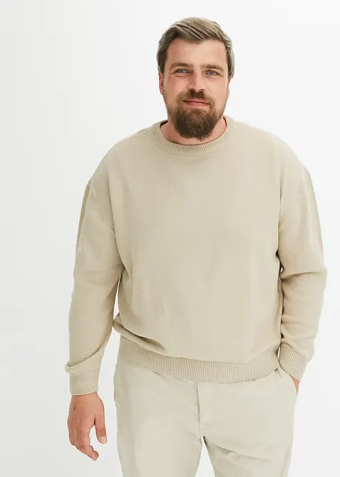 Genser i myk bomullsmiks med rund hals, Loose Fit, bonprix