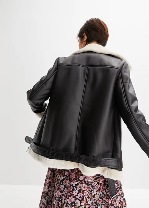 Bikerjakke i imitert lammeskinn, bonprix