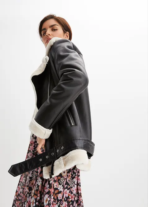 Bikerjakke i imitert lammeskinn, bonprix