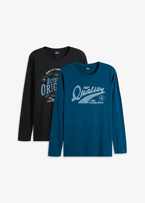 Langermet shirt i 100% økologisk bomull (2-pack), bonprix