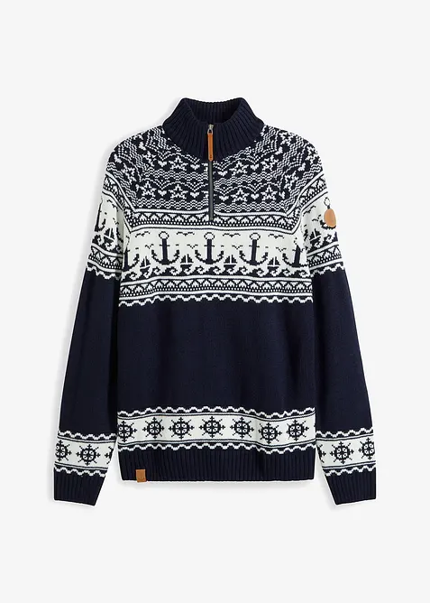 Half zip genser i marinestil med koftem&oslash;nster, bonprix