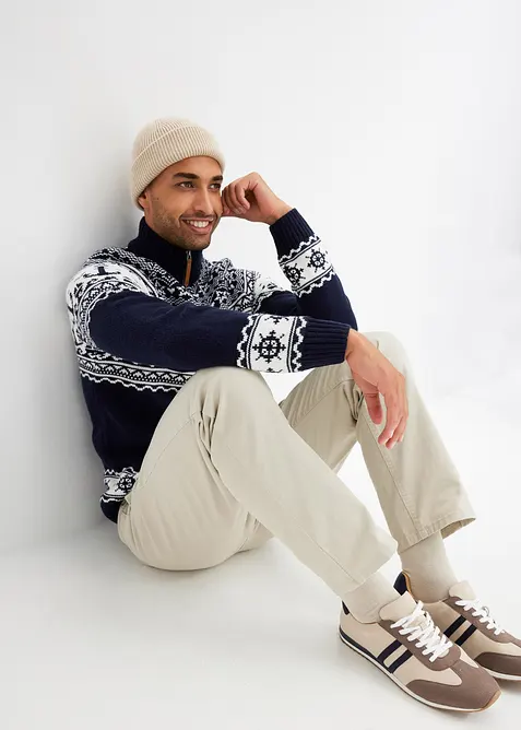 Half zip genser i marinestil med koftem&oslash;nster, bonprix