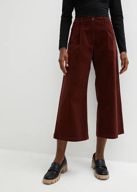 Vid culotte i stretch-cord med High Waist-komfortlinning, 7/8-lengde, bonprix