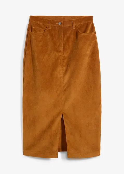 Cord-skjørt med stretch i midilengde, bonprix