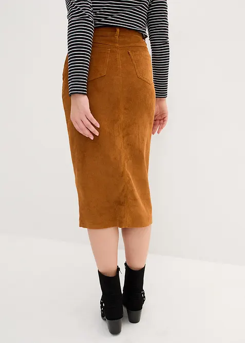 Cord-skjørt med stretch i midilengde, bonprix