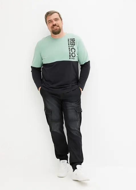 Regular Fit sweat-jeans med cargolommer, Straight, bonprix