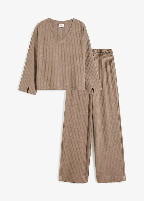 Mykt ribbet loungewear kosedress med vide ben, bonprix
