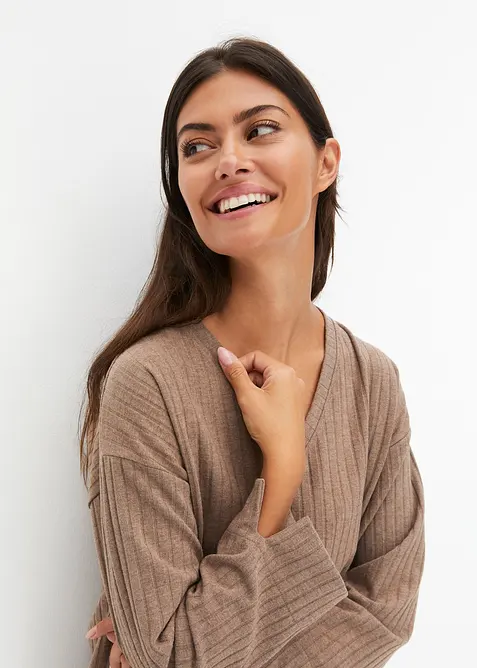 Mykt ribbet loungewear kosedress med vide ben, bonprix