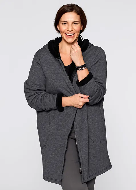 Sweatjakke med hette og teddypels, bonprix