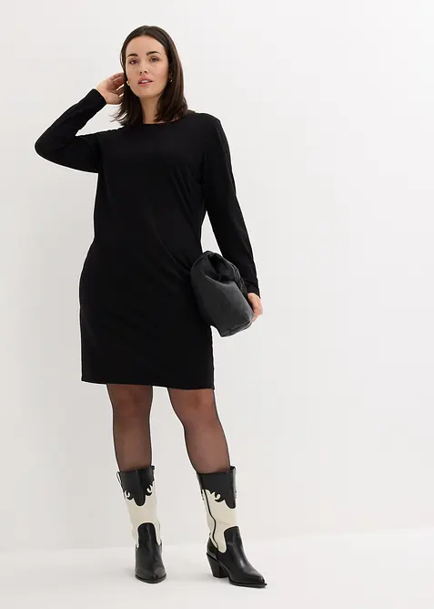 Figurn&aelig;r jerseykjole i bomull med stretch (2-pack), bonprix