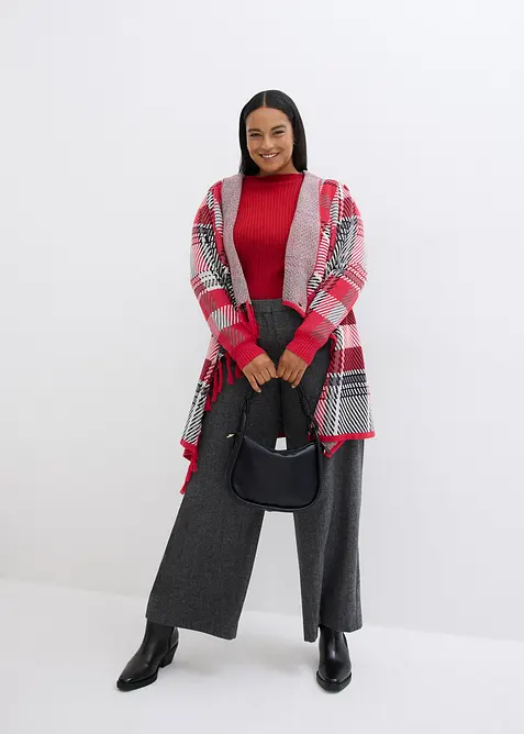 Lang strikkejakke med frynser, bonprix