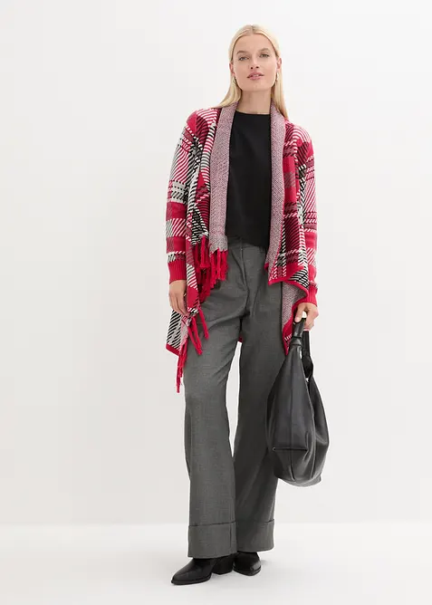 Lang strikkejakke med frynser, bonprix