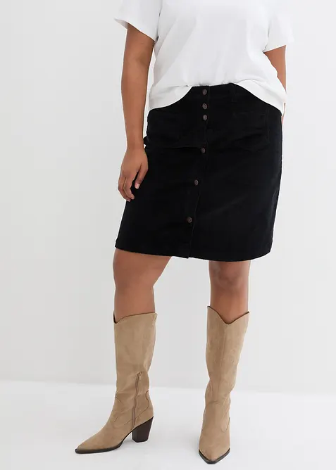 Stretch-cordskj&oslash;rt med knappestolpe, bonprix