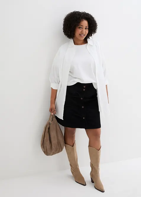 Stretch-cordskj&oslash;rt med knappestolpe, bonprix