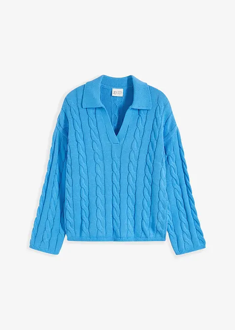 Oversized, kabelstrikket genser i myk bomull med kasjmir, bonprix