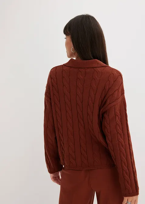 Oversized, kabelstrikket genser i myk bomull med kasjmir, bonprix