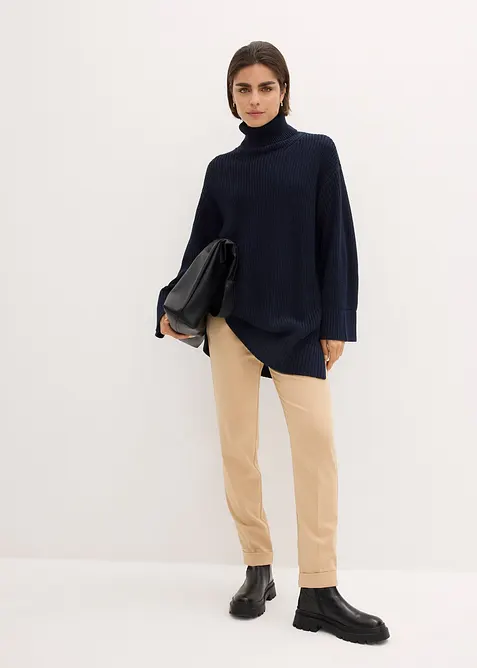 Oversized genser i bomullsmiks med vid, h&oslash;y hals, bonprix