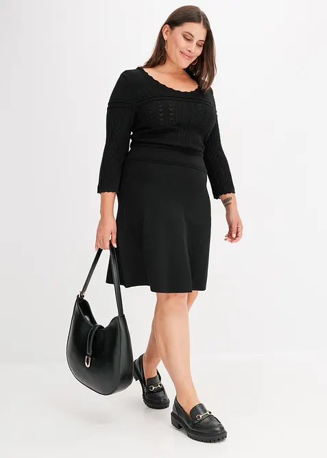 Strikket kjole med hullm&oslash;nster, bonprix