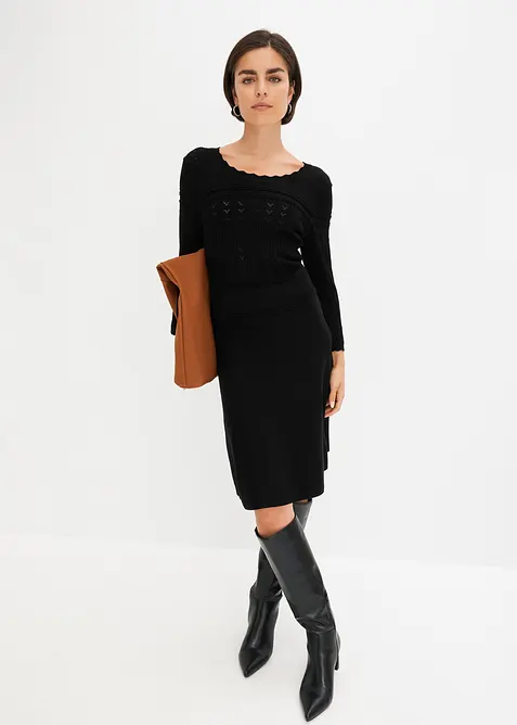 Strikket kjole med hullmønster, bonprix