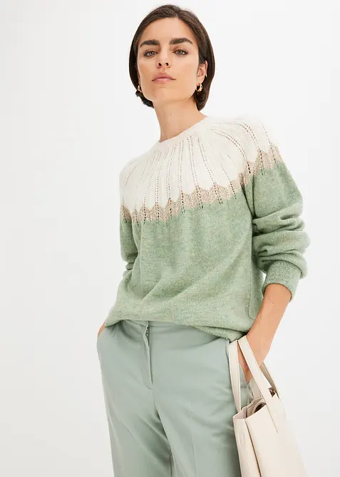 Strikkegenser med hullmønster, bonprix