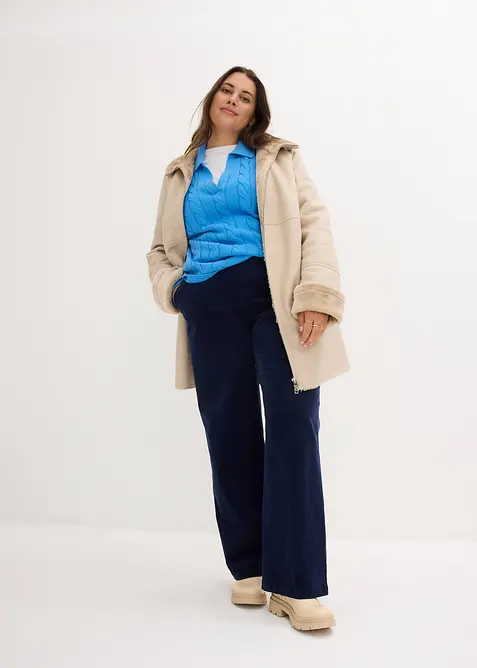 Oversized, kabelstrikket genser i myk bomull med kasjmir, bonprix