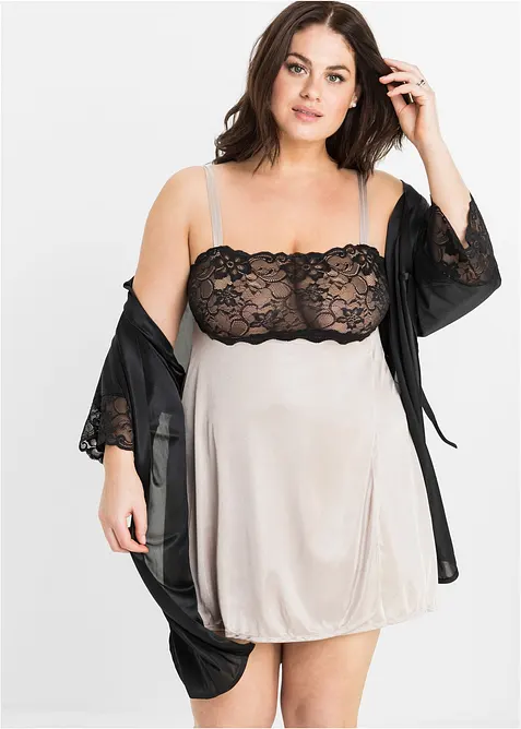 Satengkimono med blonder, bonprix