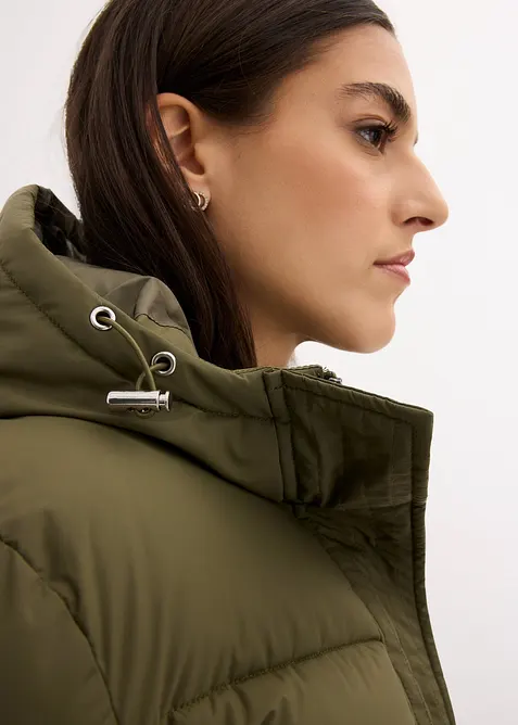 Lang, vattert kåpe med hette, bonprix