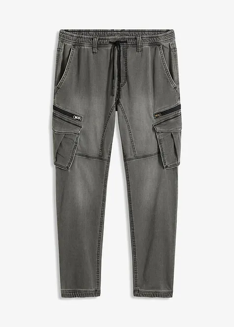 Regular Fit-denimjoggers med cargolommer, Straight, bonprix
